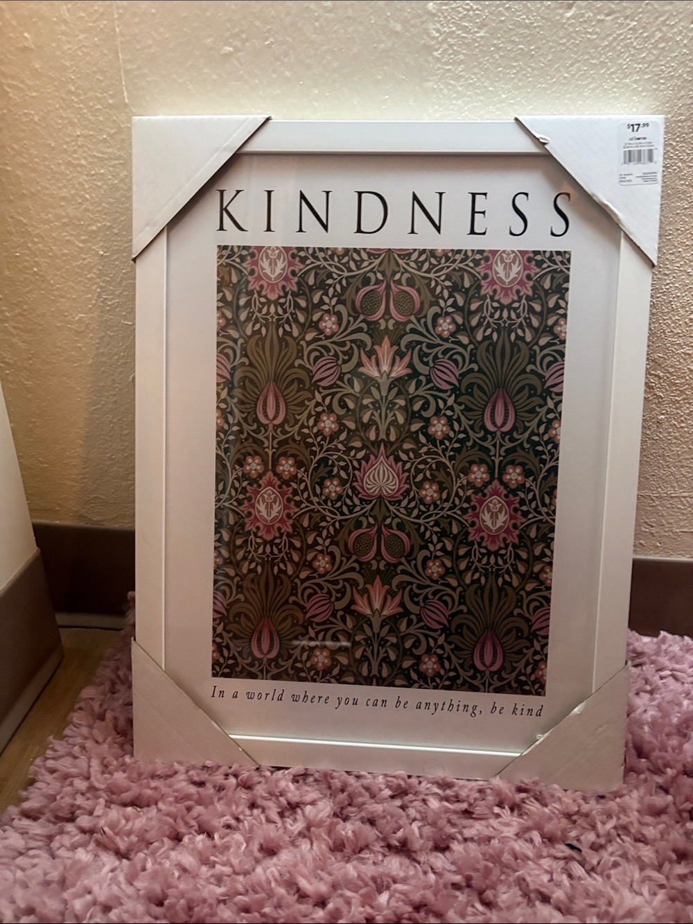 Kindness Framed Wall Art - White Frame with Pink & Green Print